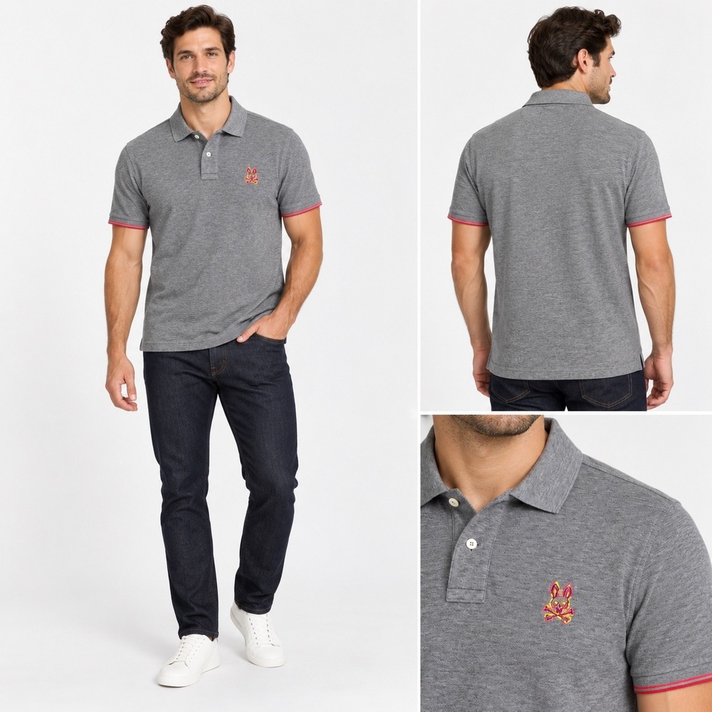 Psycho Bunny Robert Godley Men's Gray Pima Cotton Polo Shirt Size 5 Medium